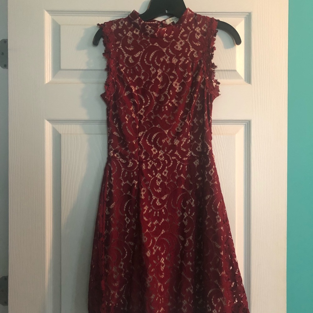 Red Knee Length Dress Synched at Waist